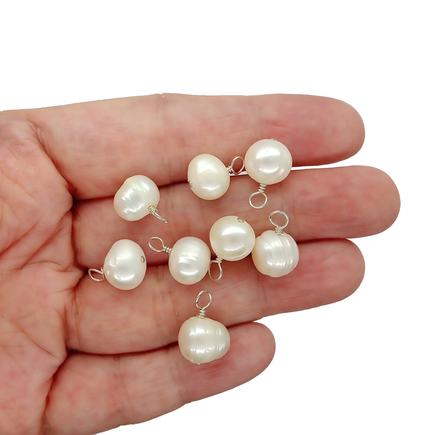 Natural Freshwater Pearl Dangle Charms with Sterling Silver Wire, 4 pcs, Adorabilities