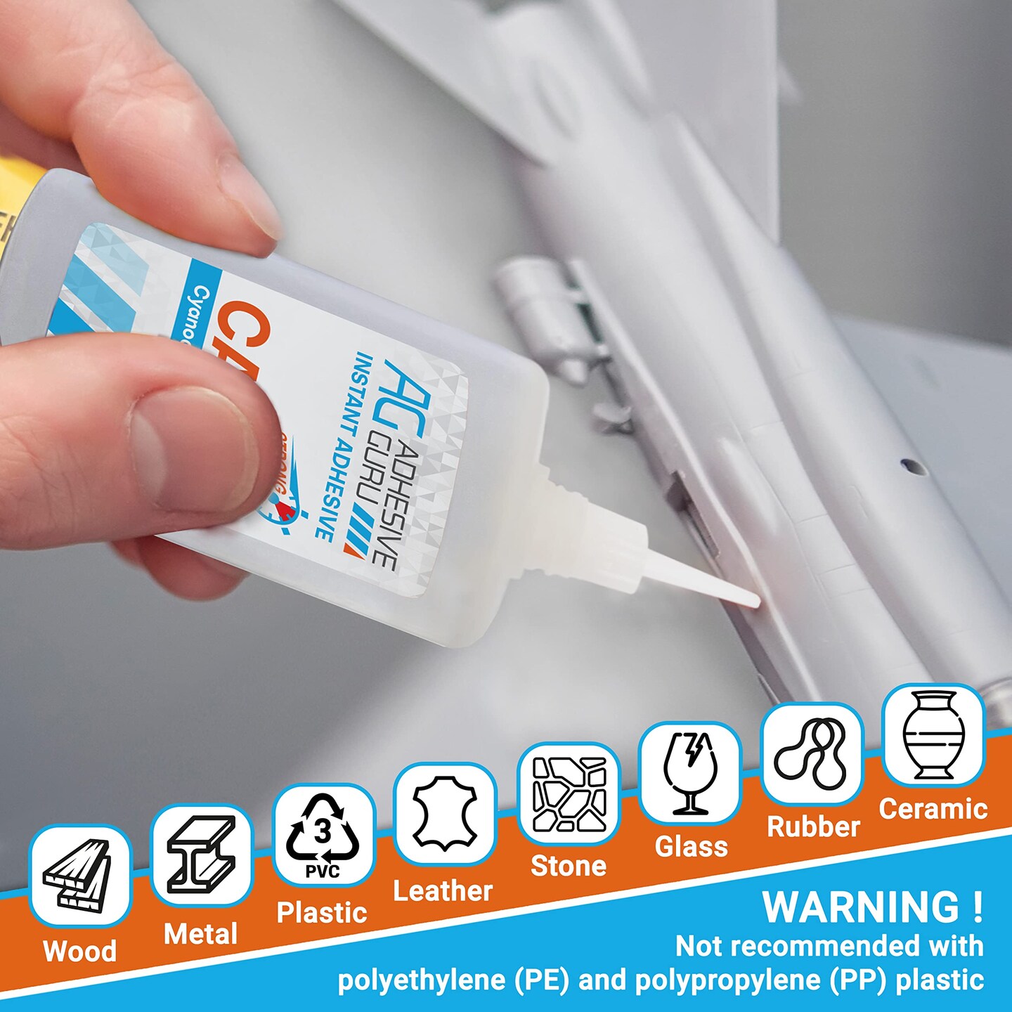 ADHESIVE GURU AG220 CA Glue (2x1.7 oz) & Activator Spray Set (2x6.76 fl oz) with Microtips, Clear Super Glue and Accelerator Kit
