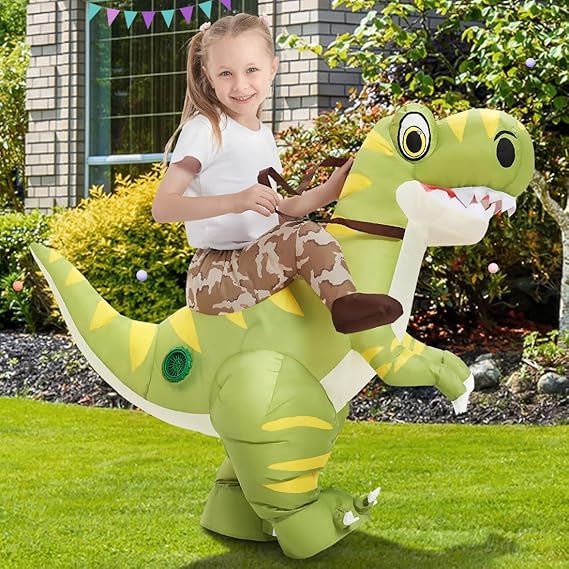 GOOSH Inflatable Kids and Adults Halloween Blow up Funny Riding Dinosaur Costume