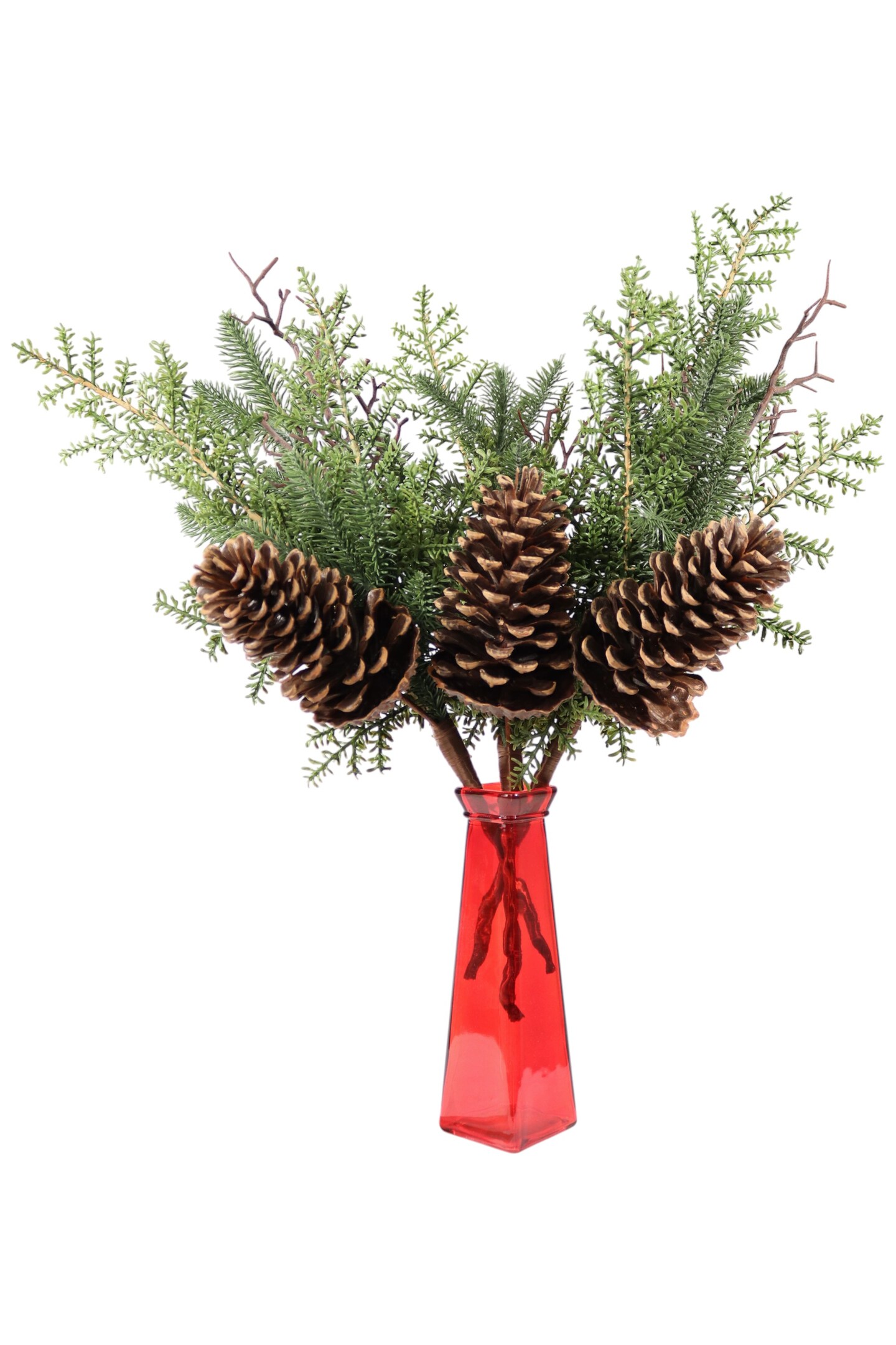 20&#x22; Pine Pick with Cone &#x2013; Waterproof Artificial Holiday Floral Stem 12 Pack