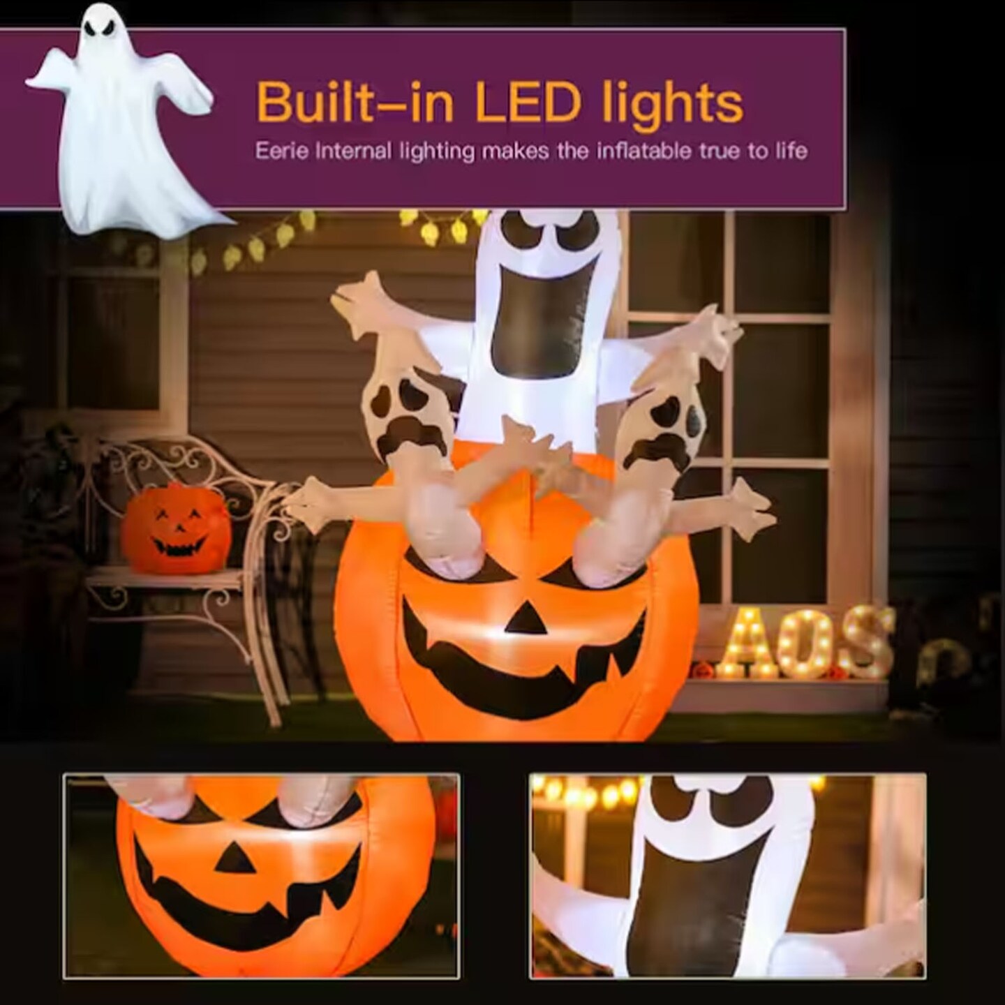 6 Ft LED Jack O Lantern Ghost Halloween Inflatable