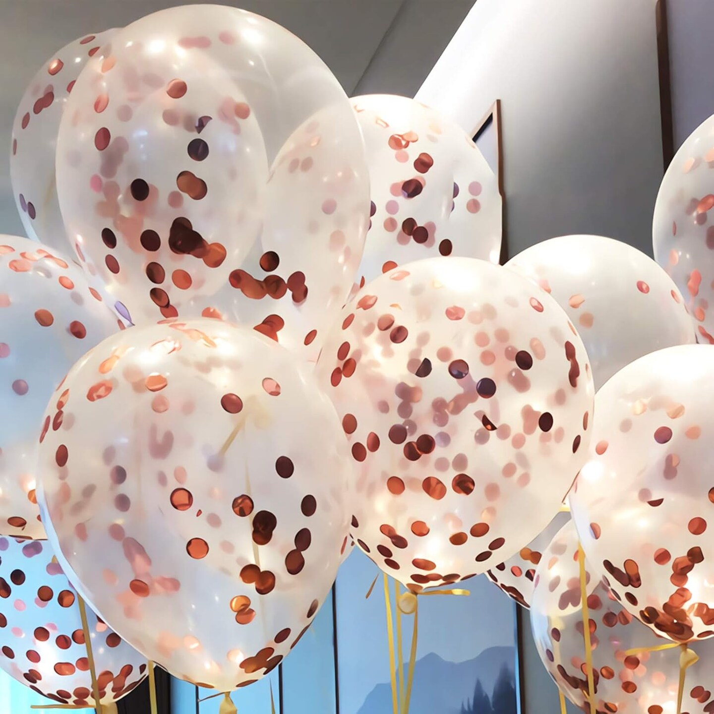 25 Pcs Thickened 12 Inch Clear Latex Balloon (Rose Gold Confetti Balloons)