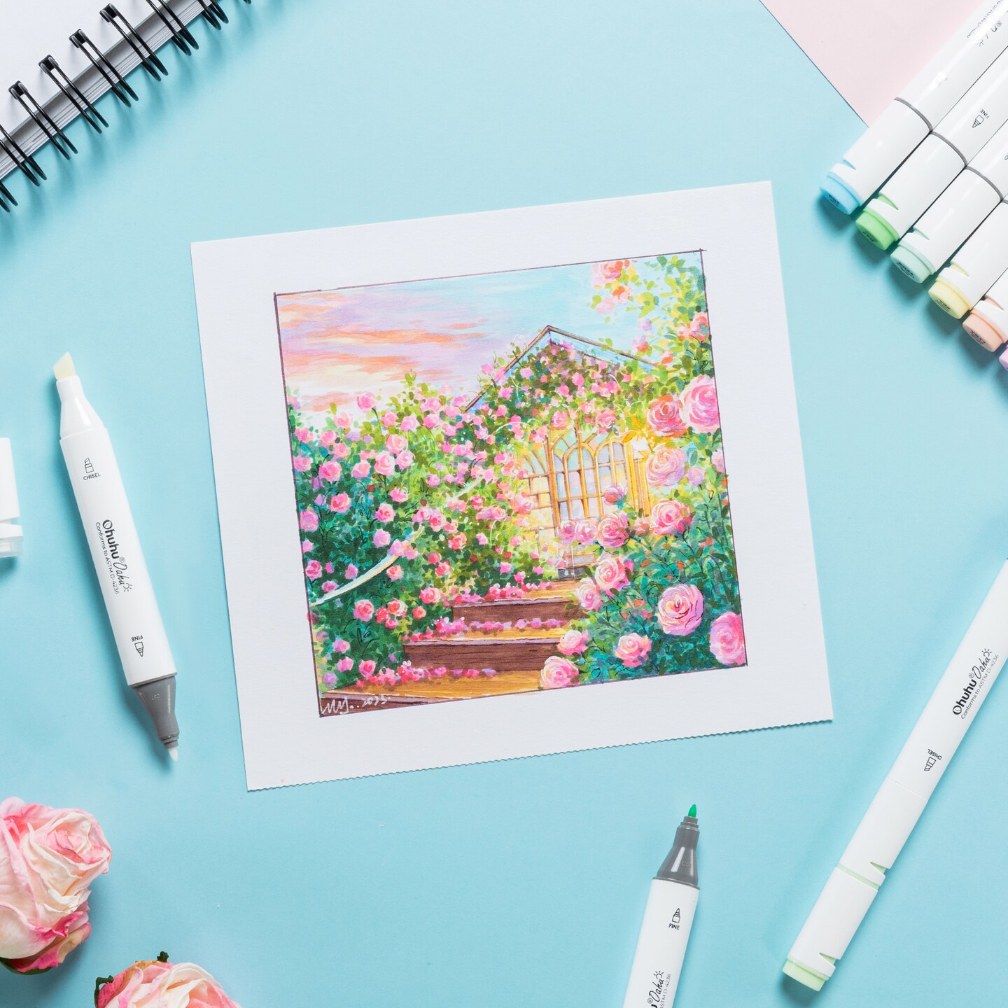 Ohuhu Oahu Alcohol Markers 48 Pastel Colors - Chisel & Fine Dual Tips - Double Tipped Art Marker Set for Artists Adults Coloring Sketching Illustration