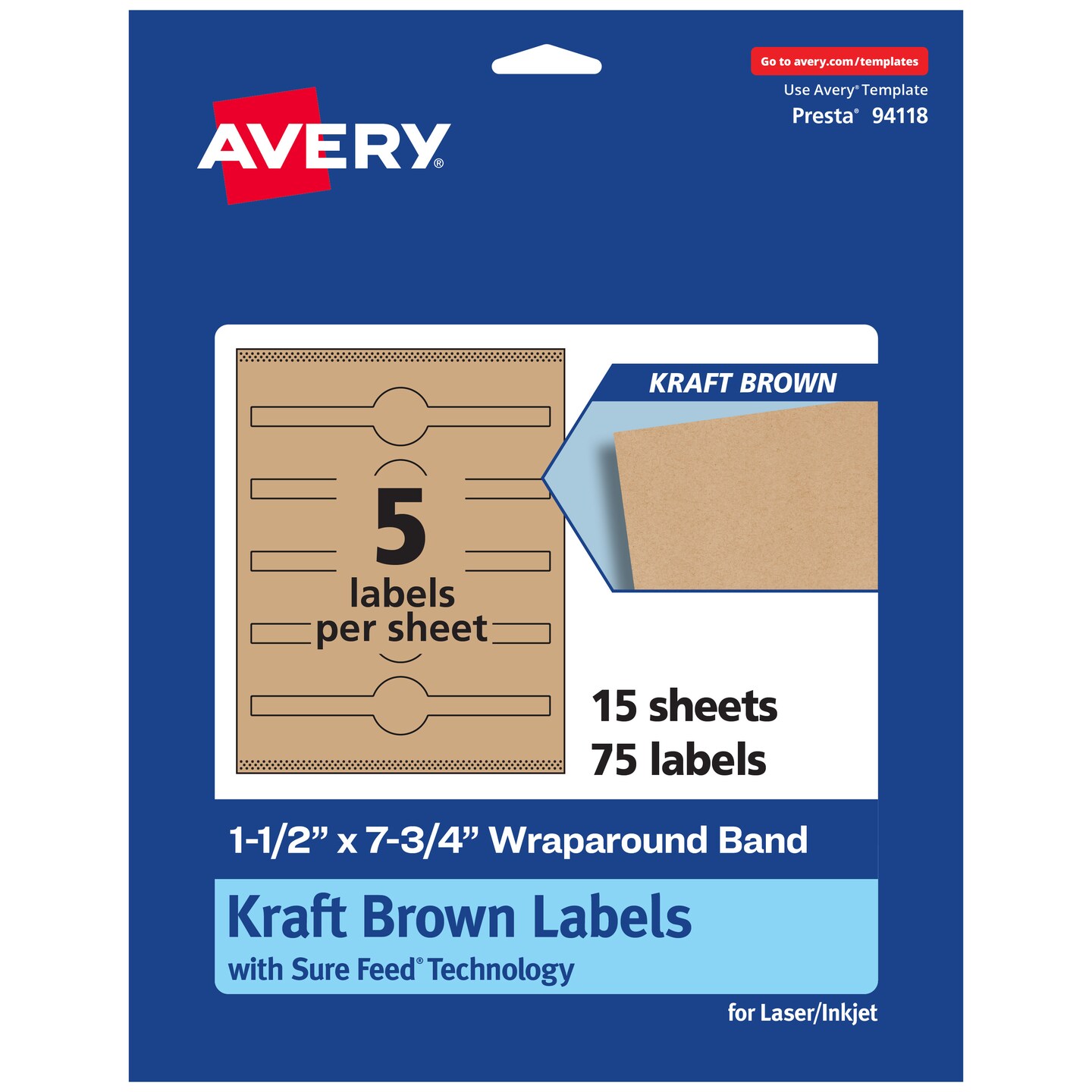 Avery Kraft Brown Wraparound Labels with Sure Feed, 1.5" x 7.75"
