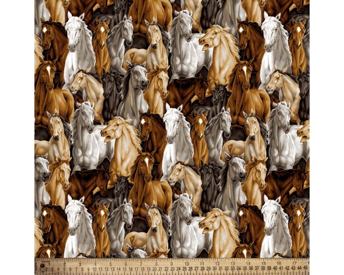 Horse Stampede Cotton Fabric | By the Yard | Sewing and Crafting | 44 inches wide