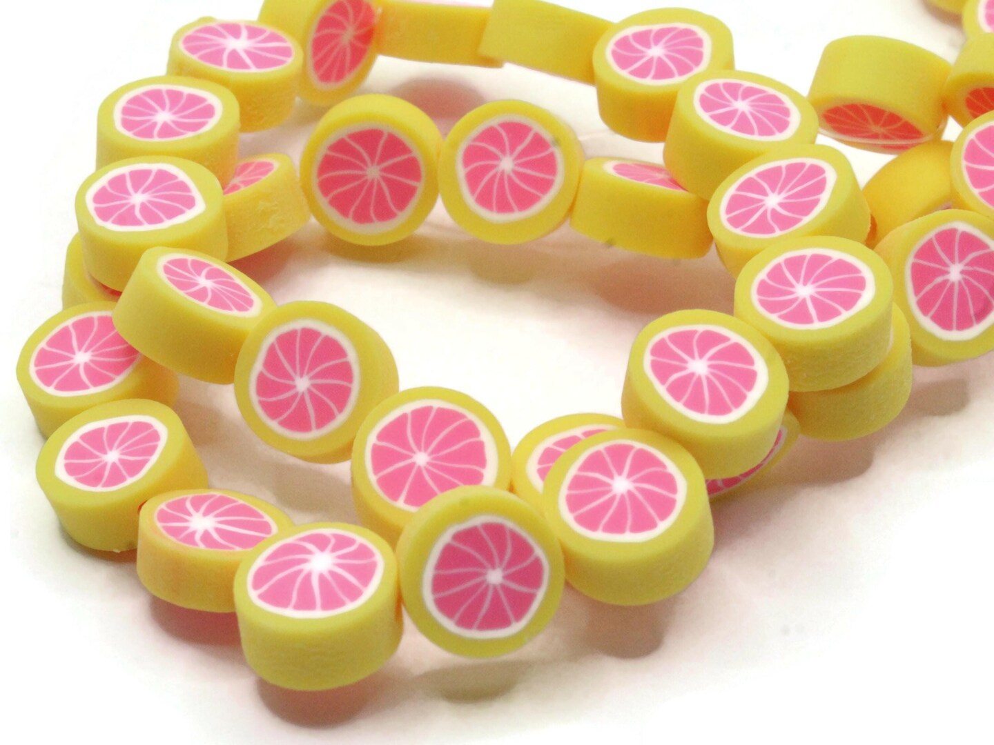 39 9mm Pink Grapefruit Citrus Fruit Polymer Clay Mixed Color Small Coin Beads