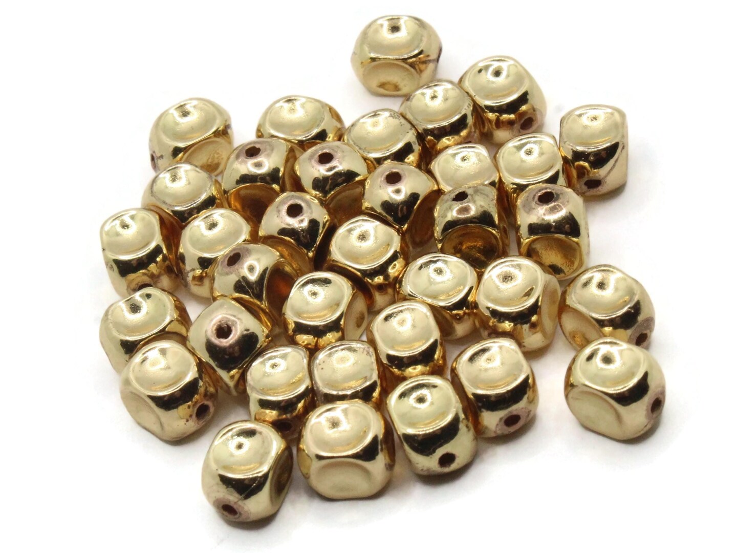 35 8mm Dimpled Rectangle Vintage Gold Plated Plastic Beads