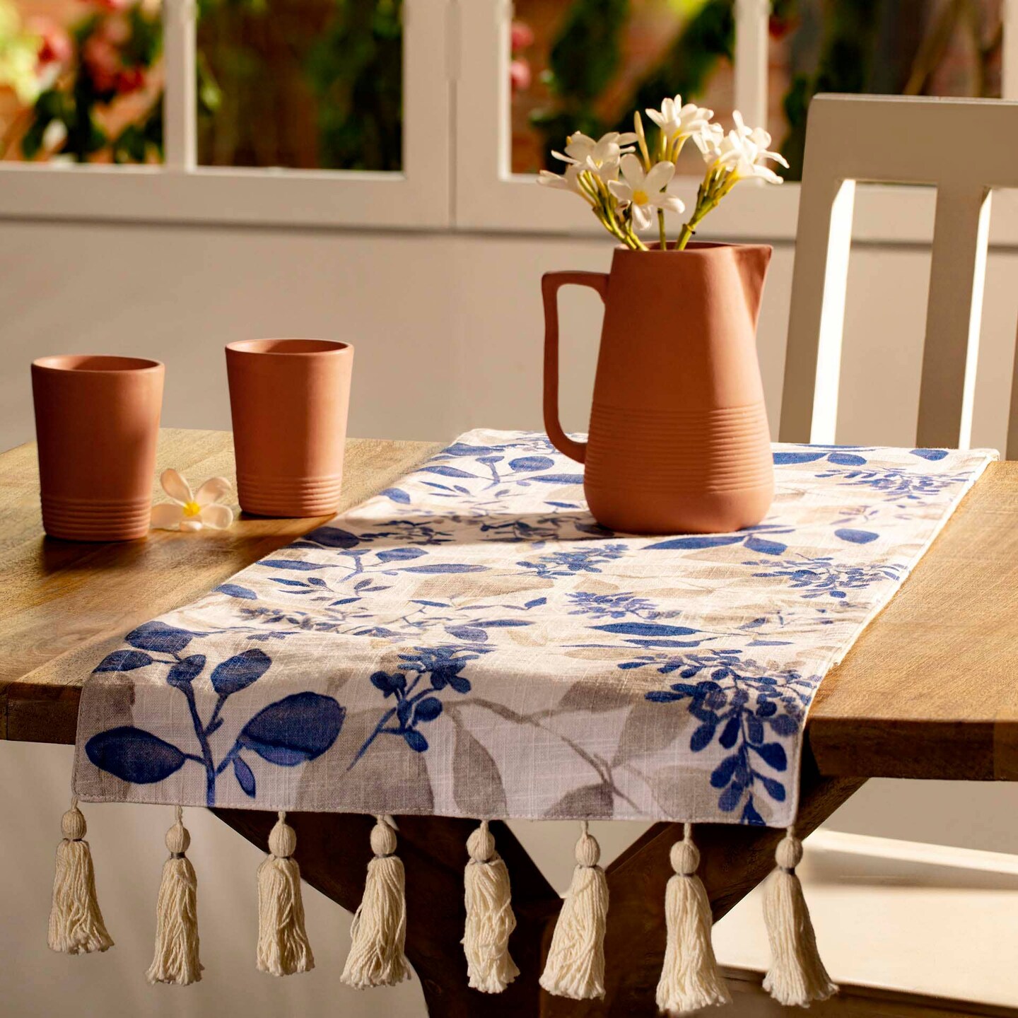 Tropical Paradise Linen Table Runner - 100% Cotton, Vibrant Dining Accent-14X71.6&#x22;