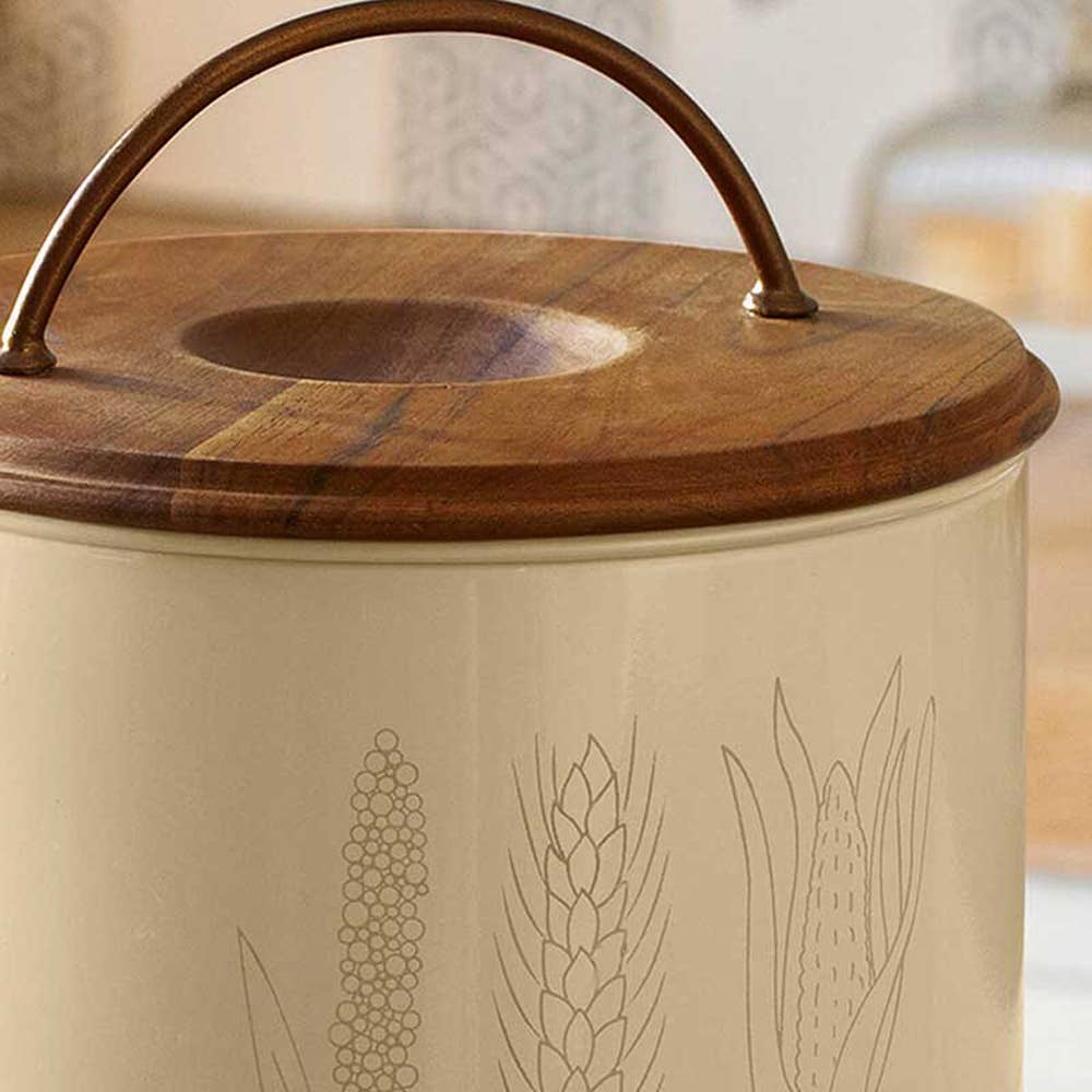 Grain Storage Barrel with Wooden Lid - Durable &#x26; Stylish Kitchen Canister-8.6X8.6X11&#x22;