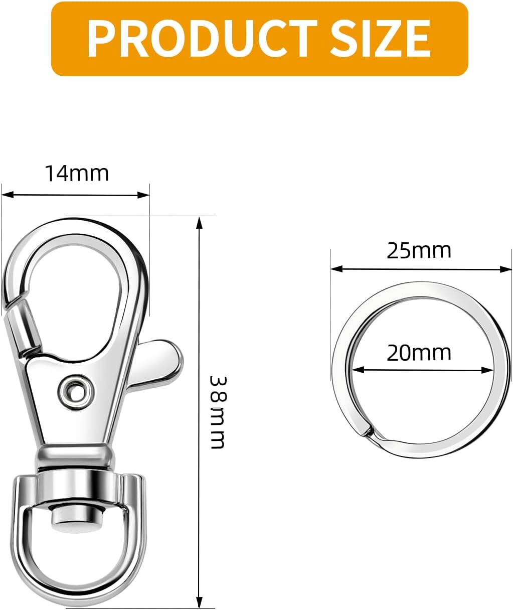 60PCS Metal Swivel Snap Hooks and Key Rings, 30PCS Lobster Claw Clasps and 30PCS Flat Key Rings for Key Chain Rings, Keychain Accessories, Keychain Rings Making kit(Silver)