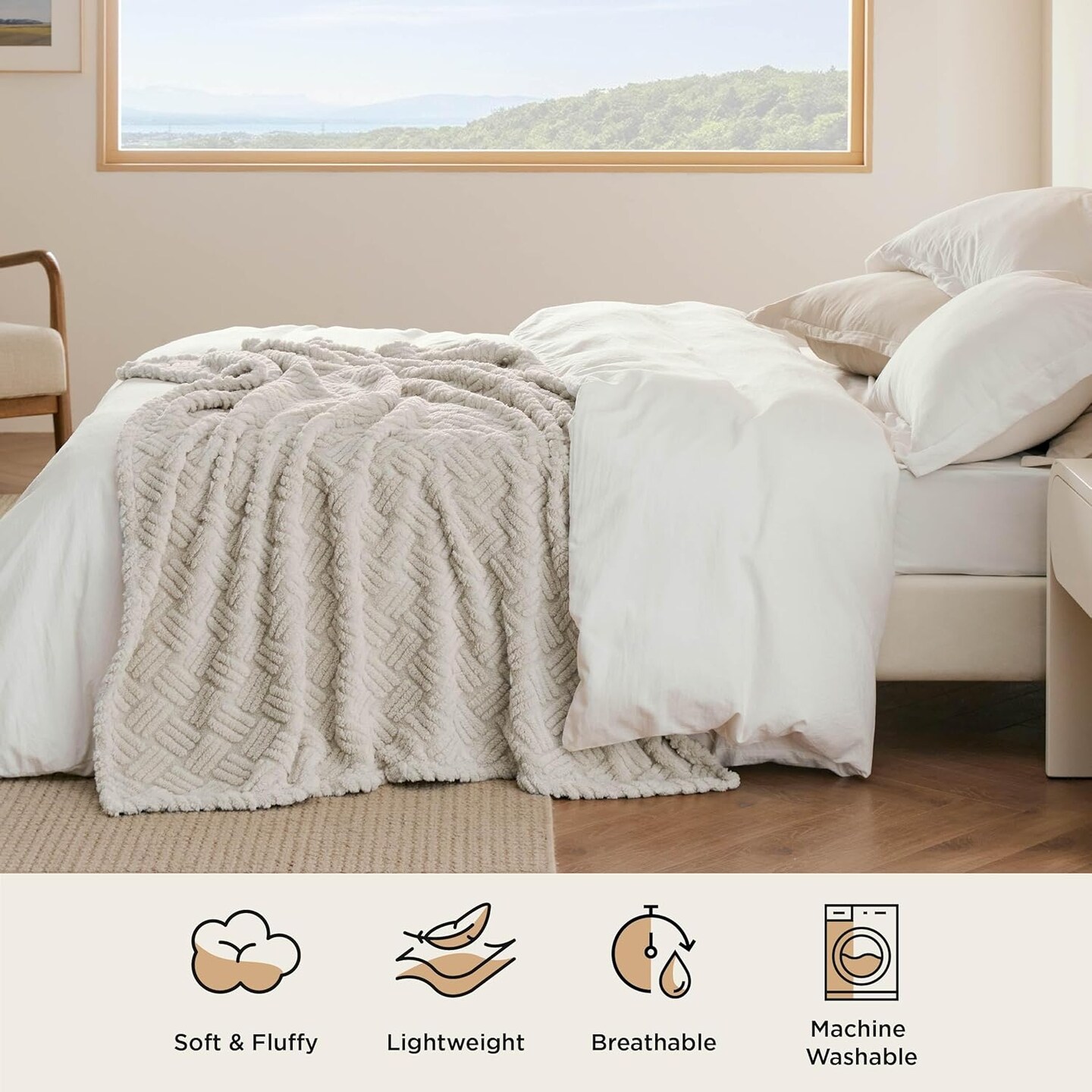 Beige Throw Blanket for Couch - Super Soft Cozy Blankets for Women Girls, Cute Small Fleece Gift