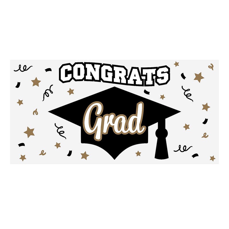 Graduation Party Congrats Grad Plastic Banner 6 Ft x 3 Ft Party Wall Decoration