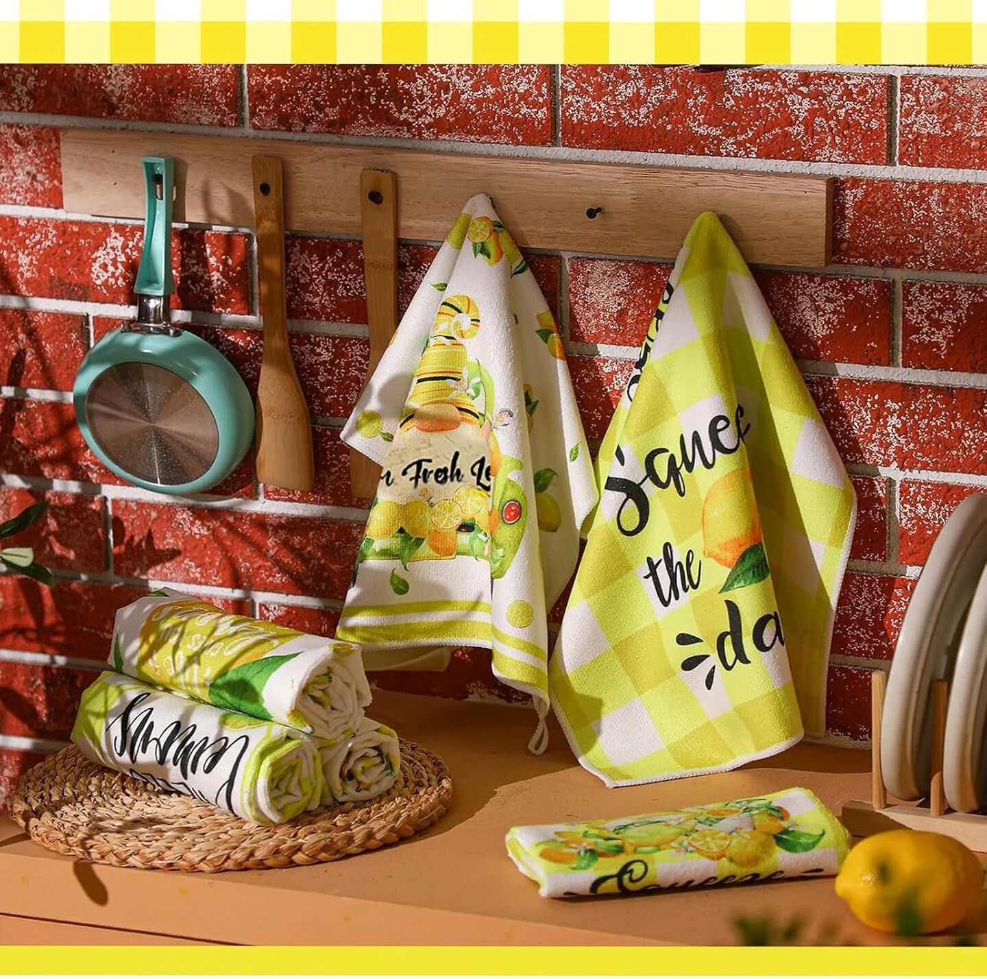 Set of 6 Lemon Kitchen Towels Summer Dish Beach Cloth Tea Towel Hello Lemons Nautical Kitchen Hand Tea Towels