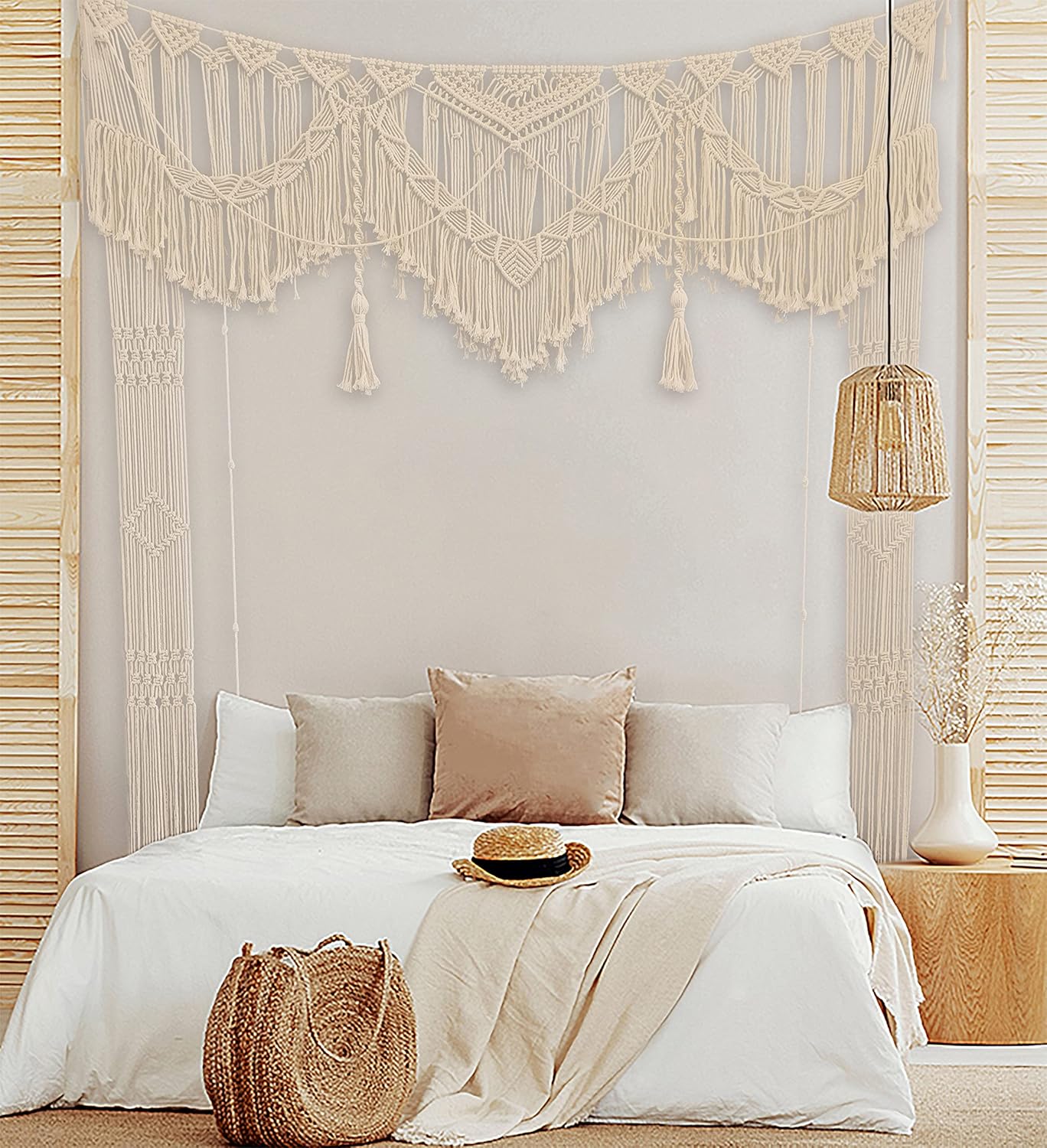 Large Macrame Wall Hanging Boho Wedding decor For Arbor/Arch Doorway Curtain Photo Backdrop Bohemian Home Geometric Art Decor Beautiful Room Decoration -55&#x22; W x 78&#x22; L