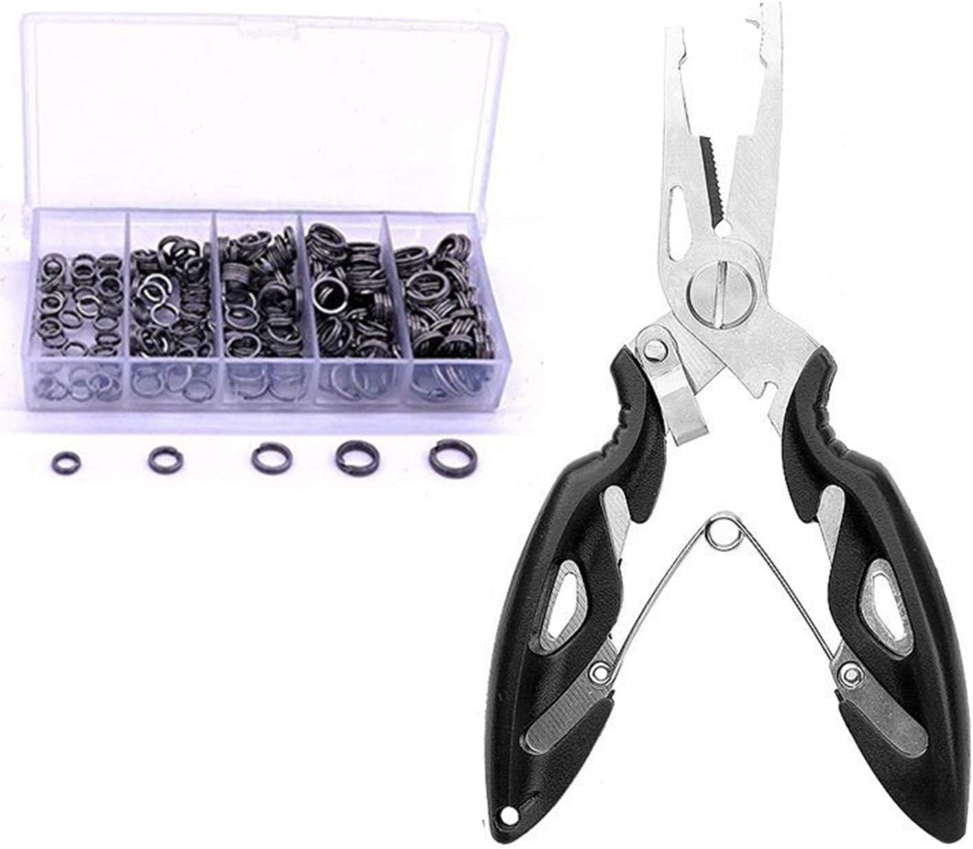 250-Piece Heavy-Duty Small Stainless Steel Split Rings with Split Ring Pliers – Open Jump Rings and Fishing Plier Tool Kit for Saltwater Lure Connections, Jewelry Making, and Small Key Rings.