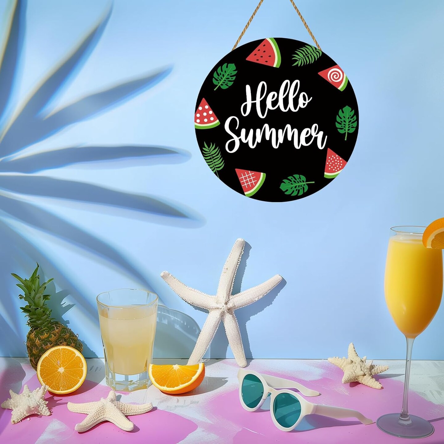 Summer Decor Summer Door Decor Watermelon Hanging Sign Decorations Wooden Hello Summer Door Sign Front Door Hanger for Wall Office Indoor Home Decorations