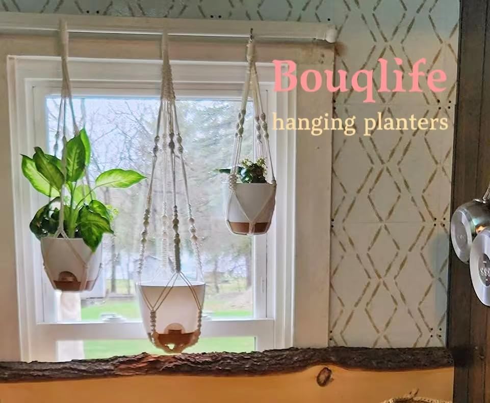 Macrame Plant Hangers for Indoor Outdoor Plants 3 Set Self Watering Pots Hanging Baskets Flower Pot Holders 3 Different Size