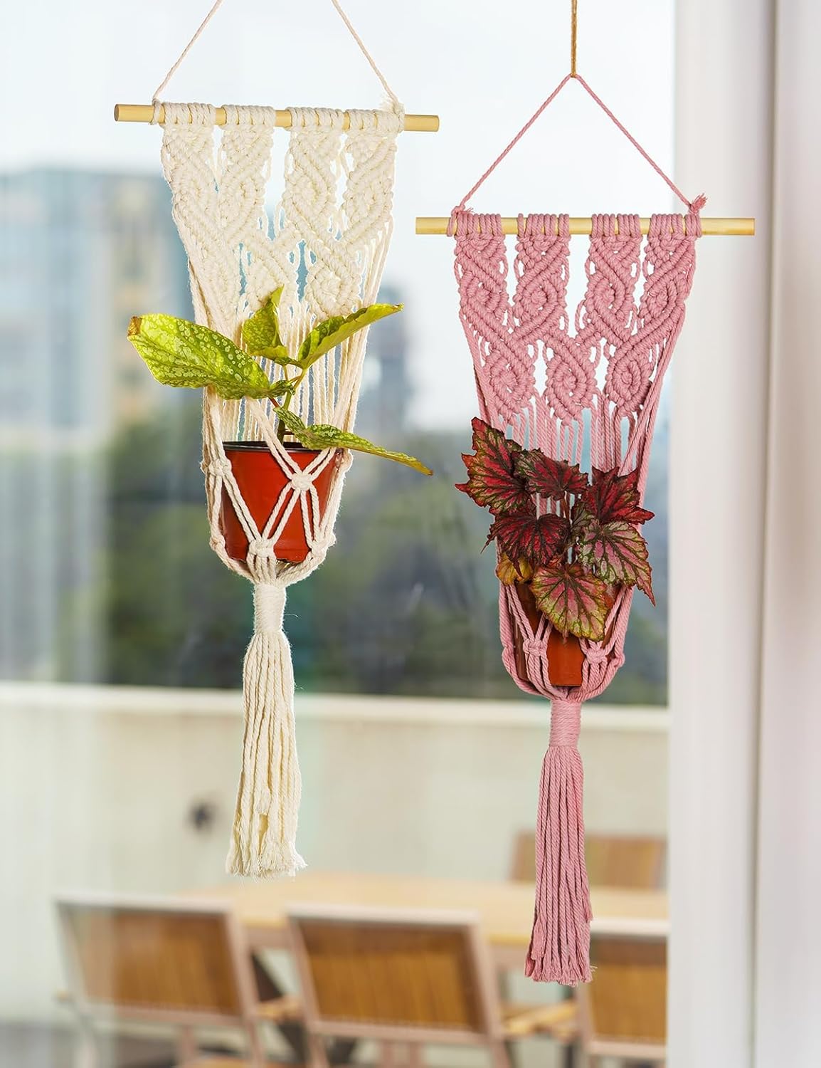 Macrame Plant Hanger, Hanging Wall Planters for Indoor Outdoor Plants, Hanging Planter Holder for Flower Pots &#x26; Baskets, Boho Macrame Wall Hanging Art Tapestry (Pots not Included)