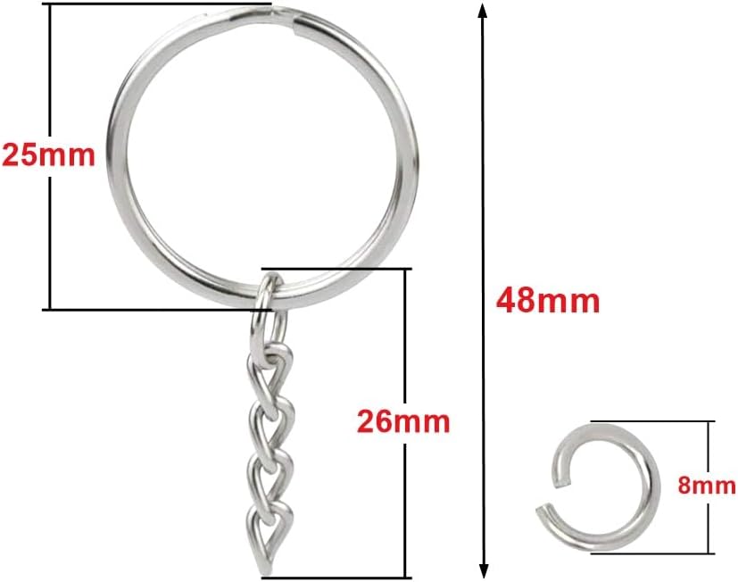 50Sets 1 inch Keychain Rings Silver Split Round Key Ring with Chain and Open Jump Rings for DIY Keychain Making Crafts