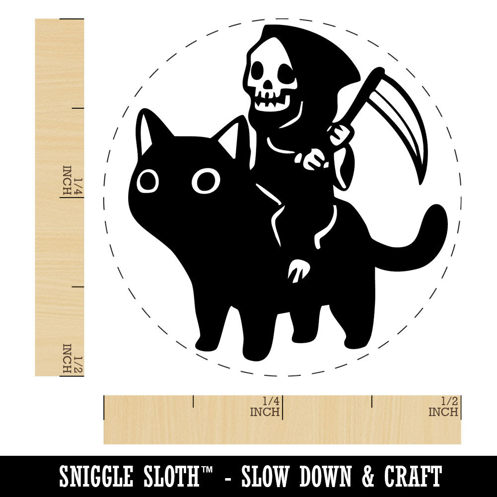 Gleeful Grim Reaper Death Riding On Black Cat Self-Inking Rubber Stamp for Stamping Crafting Planners