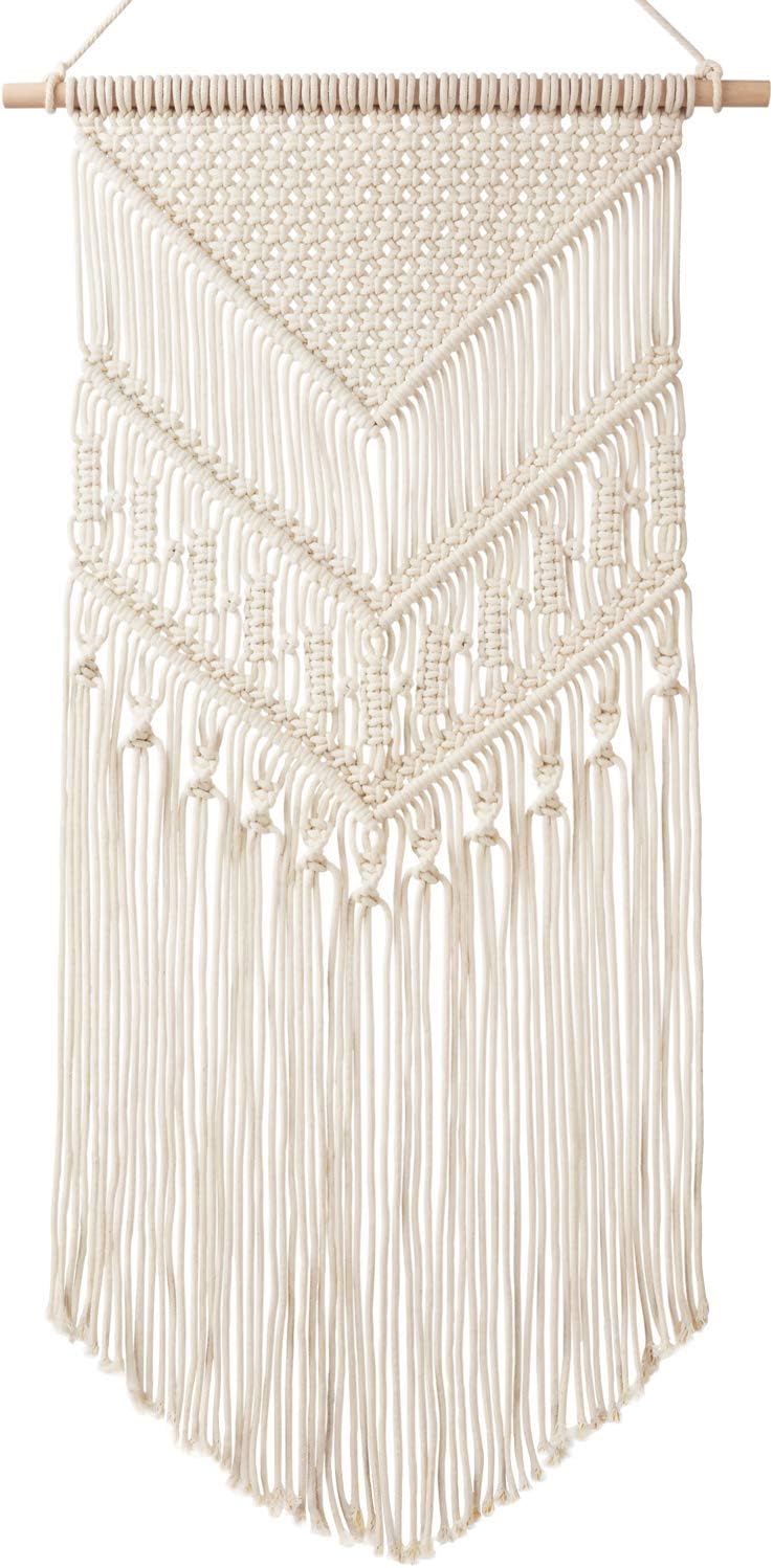 Macrame Wall Hanging Art Woven Boho Home D&#xE9;cor, Geometric Beautiful Yarn Tapestry Wall Decor for Bedroom, Nursery, Apartment, Dorm Decoration, 17&#x22; W x 33&#x22; L
