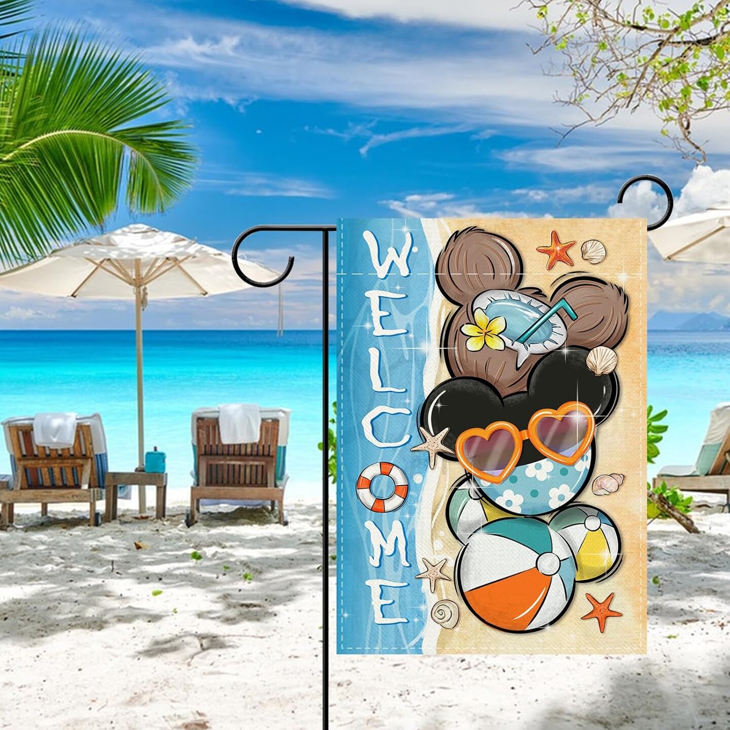 Welcome Summer Decorative Garden Flag, Beach Coastal Coconut Ball Yard Outside Decorations, Nautical Seasonal Burlap Outdoor Small Home Decor Double Sided 12 x 18