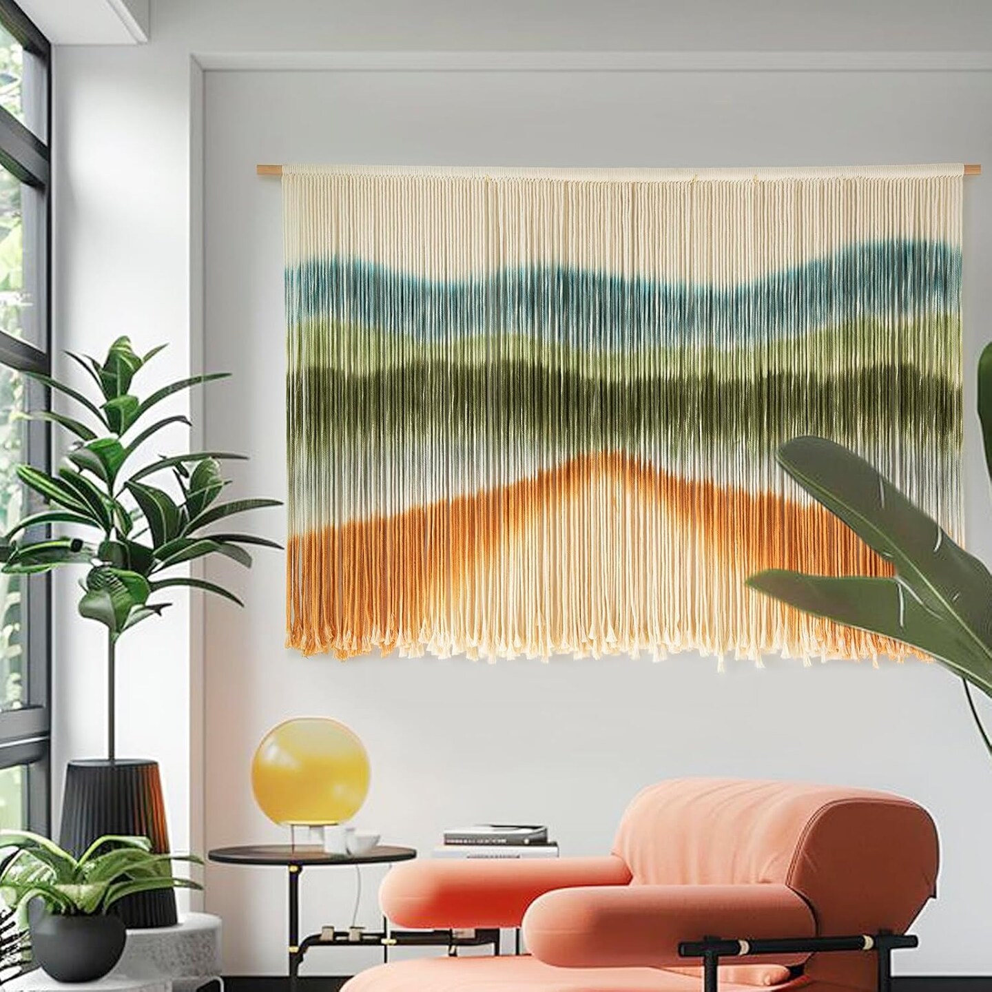 Macrame Wall Hanging Dip-Dye Chic Home Decor Boho Wall Decor Yarn Wall Art for Nursery, Bedroom, Living Room,Backdrop,57" W X 35" L