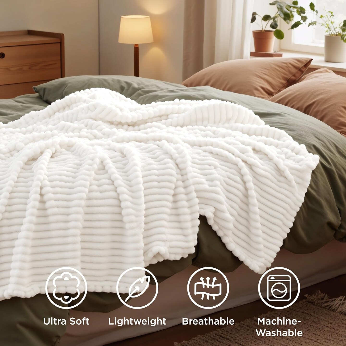 White Throw Blanket for Couch - GentleSoft Cozy Soft Blankets for Women, Cute Small Fleece Throws for Girls, House Bedroom Decor Aesthetic Gift for Women, Off White, 50x70 Inches