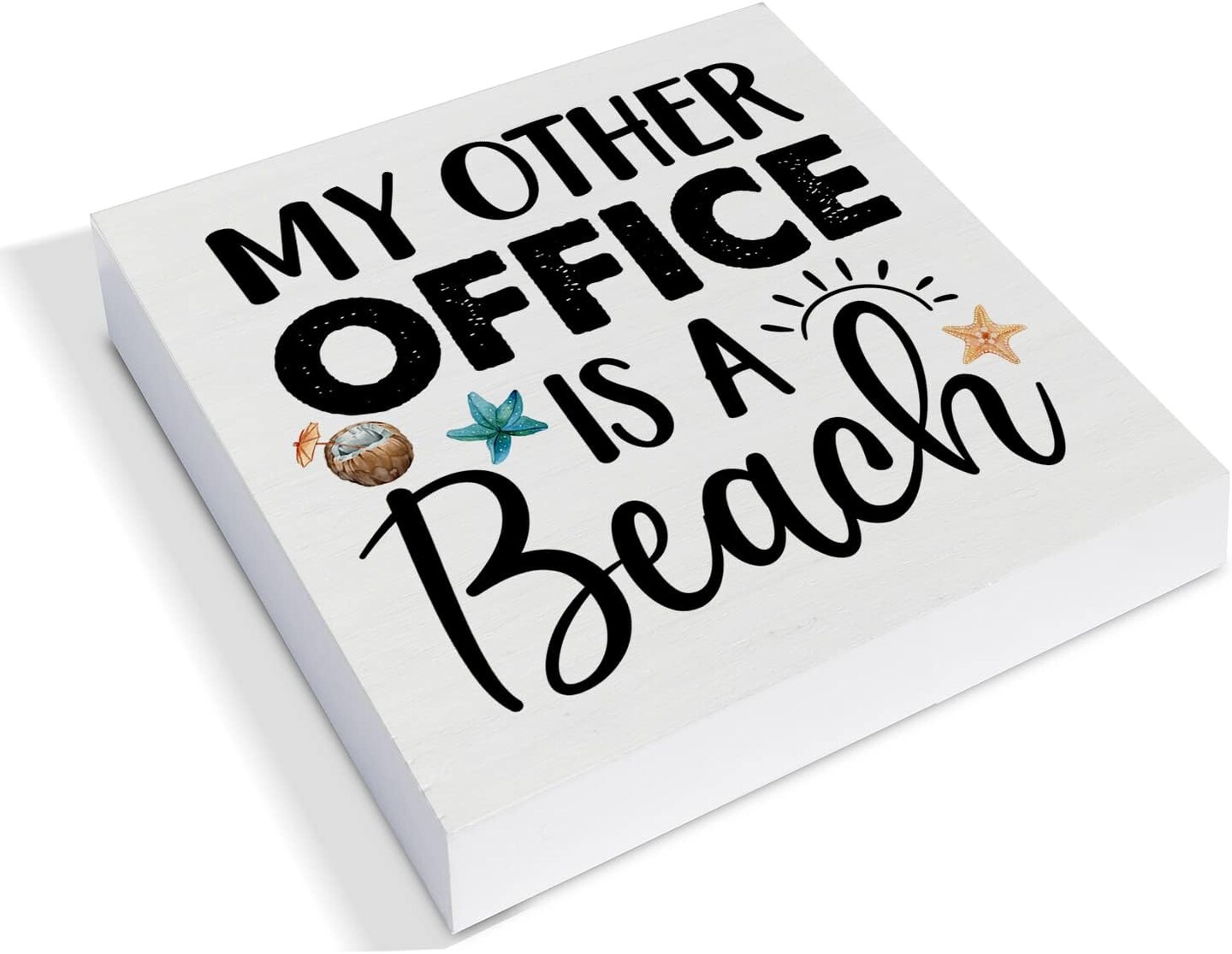 My Other Office is a Beach Wood Box Sign Decor Desk Sign Beach Wooden Box Block Sign Summer Signs Farmhouse Home Shelf Wall Decoration