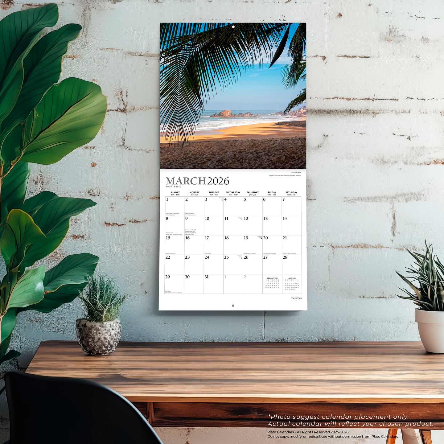 Beaches | 2026 12 x 24 Inch (Hanging) Monthly Square Wall Calendar | Foil Stamped Cover