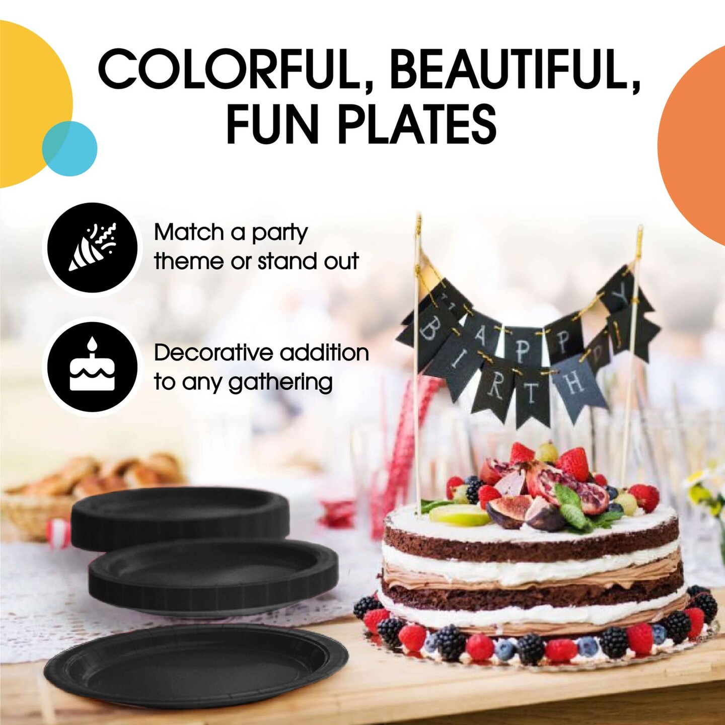 100 Count Black Paper Plates Durable Disposable Party Plates for Events 10"