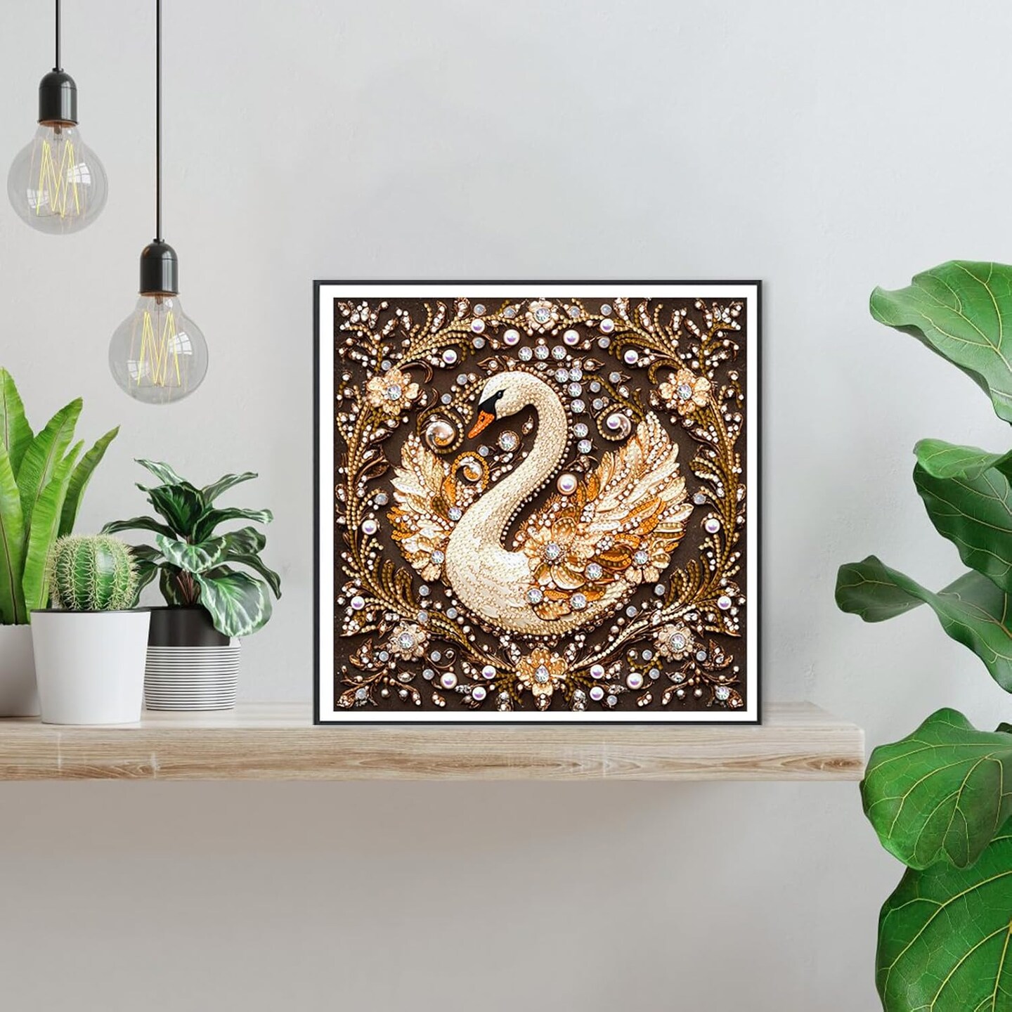 Diamond Painting Swan Flower Diamond Art Kits for Adults, Special Shaped Rhinestone Diamond Painting Kit for Beginner, Partial Drill Gems Art Craft for Home Wall Decor 12x12 inch