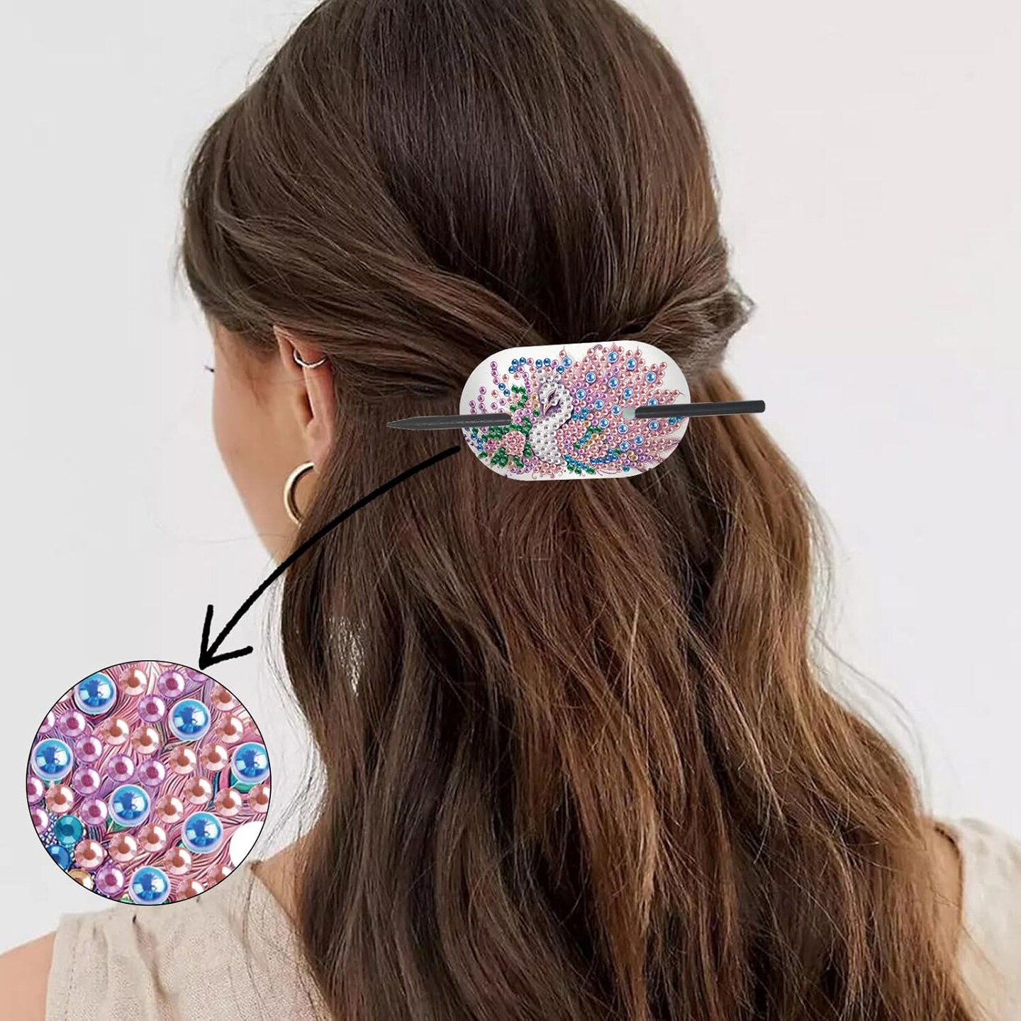 4pcs Diamond Painting Kits Round Hairpins, Special Shape Diamond Art Craft Kit, Pink Swan Pattern Handicraft, Elegant Chinese Twist Rod Wooden DIY Hair Clip with for Festivals, Daily Wear Parties