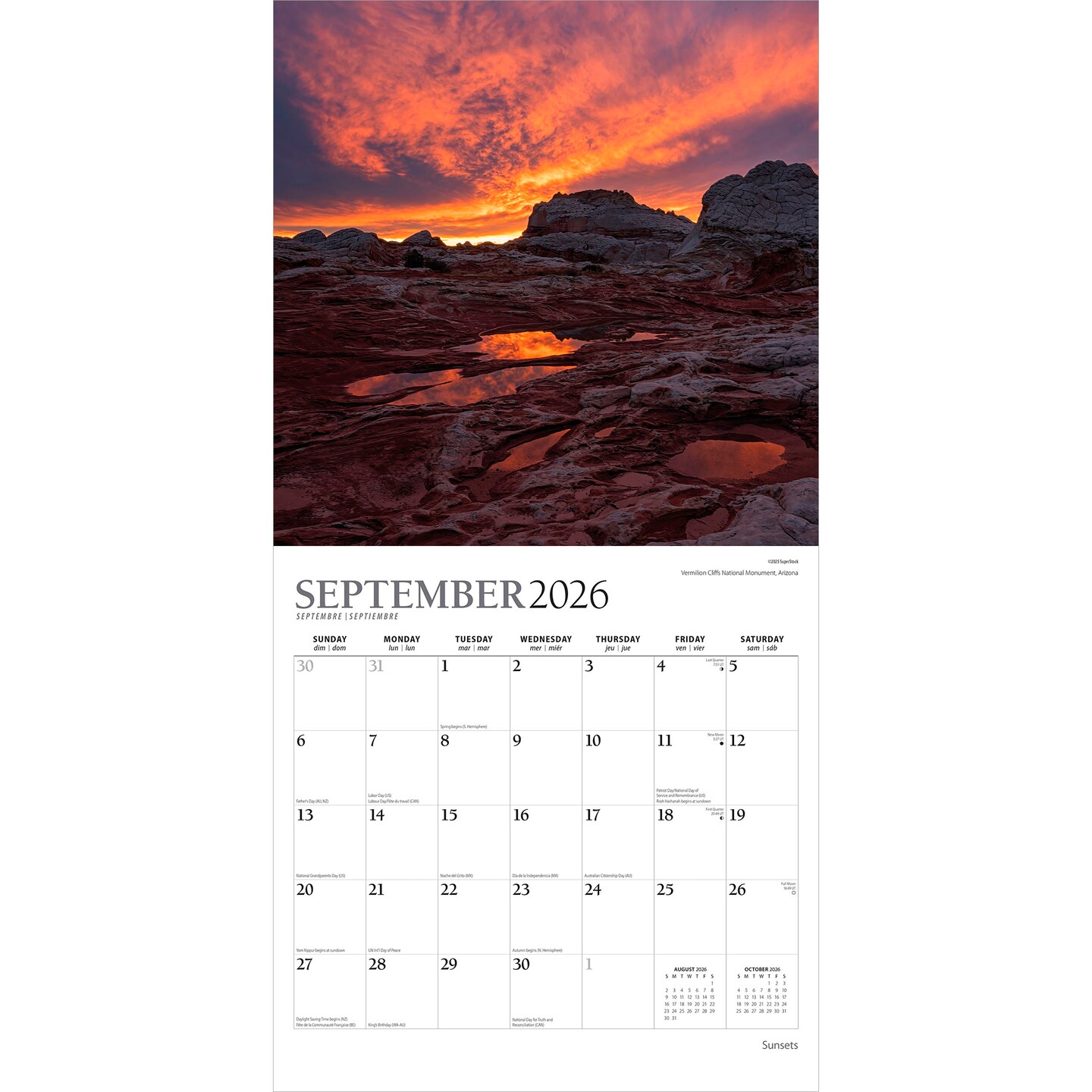 Sunsets | 2026 12 x 24 Inch (Hanging) Monthly Square Wall Calendar | Foil Stamped Cover