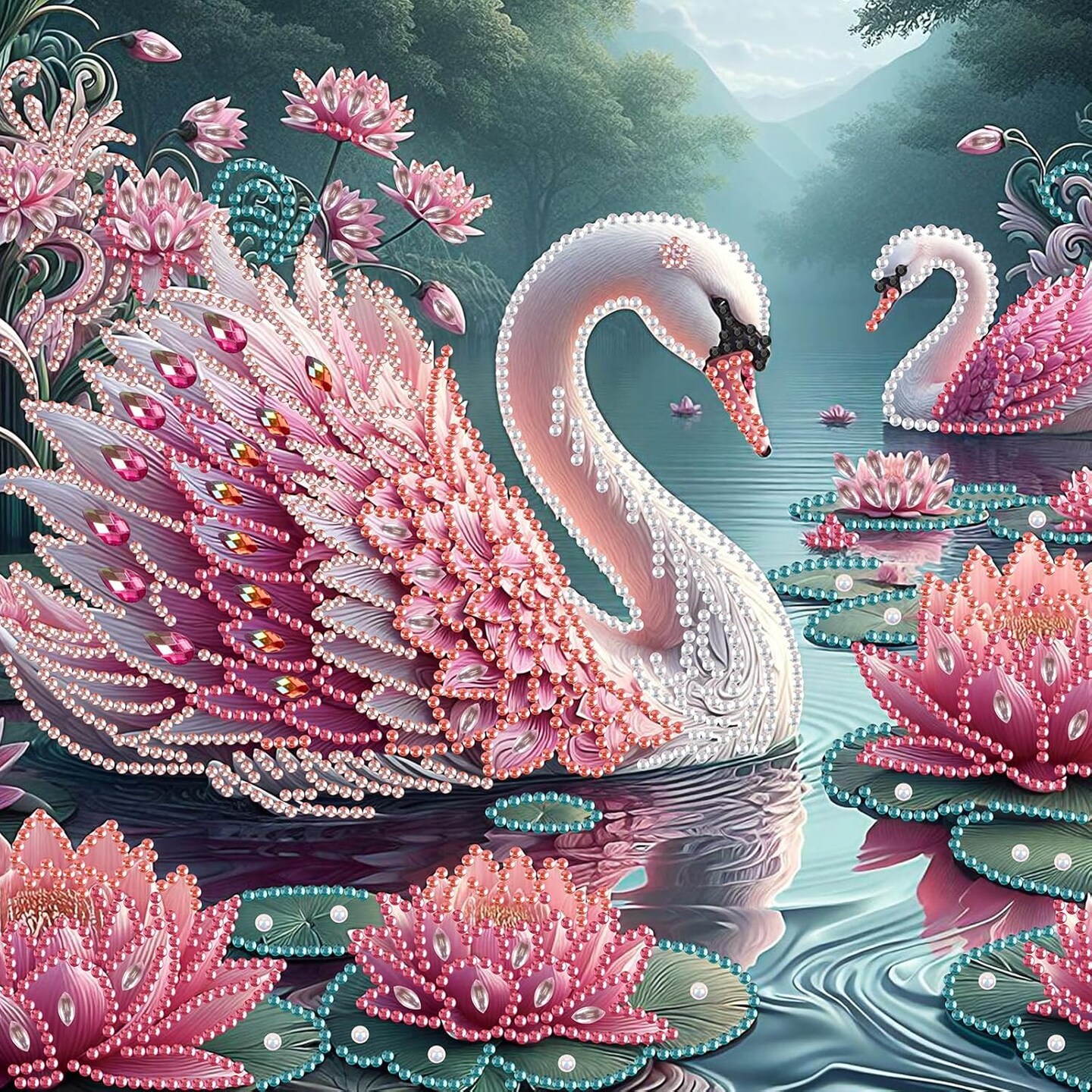 5D Special Shape Diamond Art Kits for Beginners, Diamond Painting Kits for Adults, Crystal Rhinestones Diamond Painting for Home Wall Decoration Gift 12×12 inch/30×30 cm, Beautiful Swan
