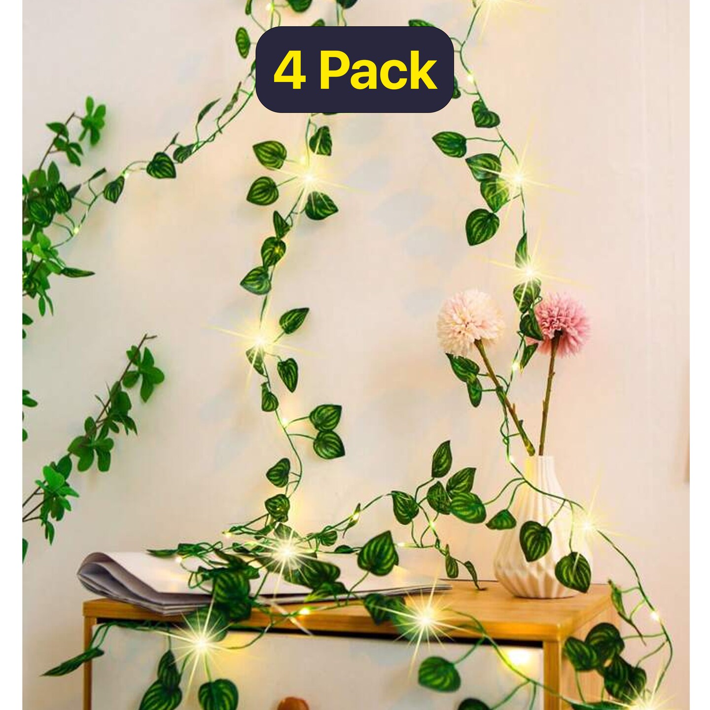 Battery Powered Ivy Garland with 66 Warm White LED Lights – 1m x 1.6m