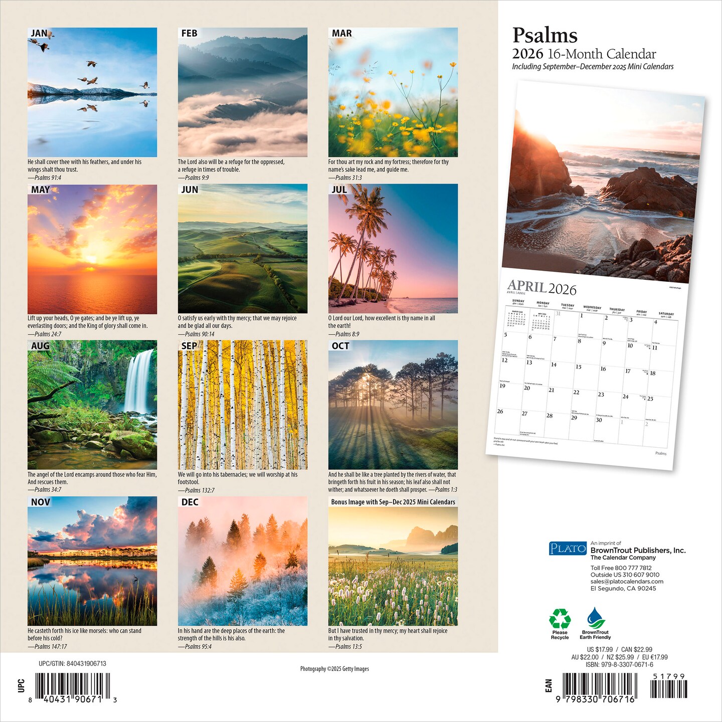 Psalms | 2026 12 x 24 Inch (Hanging) Monthly Square Wall Calendar | Foil Stamped Cover