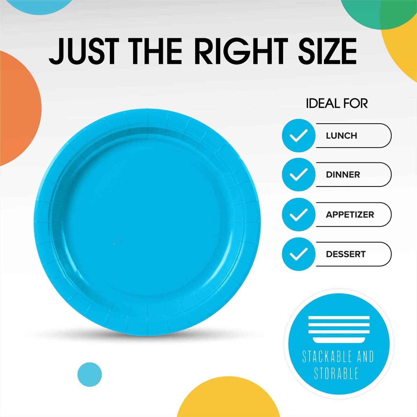 50 Count Turquoise Paper Plates 9 Inch Elegant Disposable Dinnerware for Parties & Events