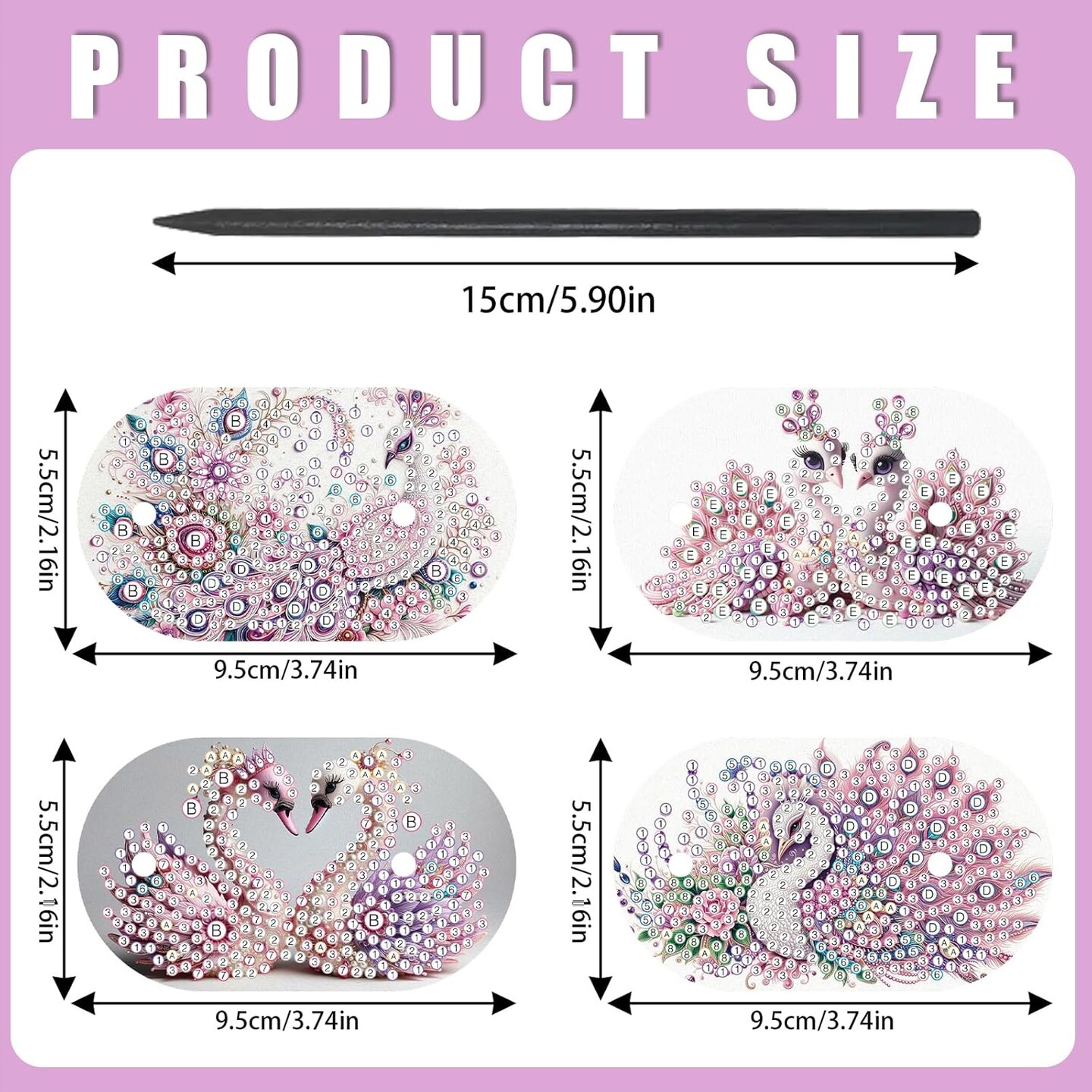4pcs Diamond Painting Kits Round Hairpins, Special Shape Diamond Art Craft Kit, Pink Swan Pattern Handicraft, Elegant Chinese Twist Rod Wooden DIY Hair Clip with for Festivals, Daily Wear Parties