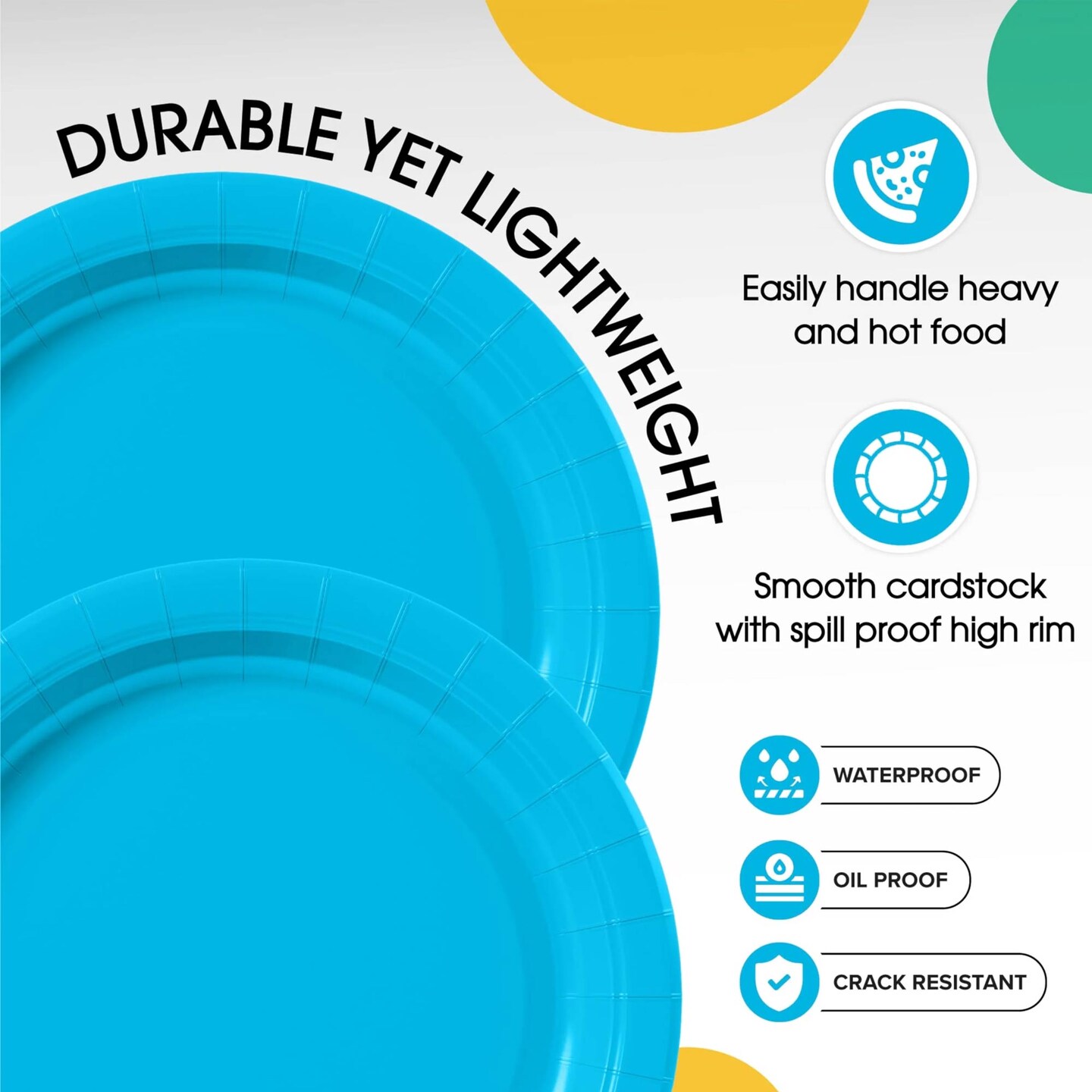 100 Count Turquoise Paper Plates 9 Inch Disposable Plates for Parties Events and Picnics