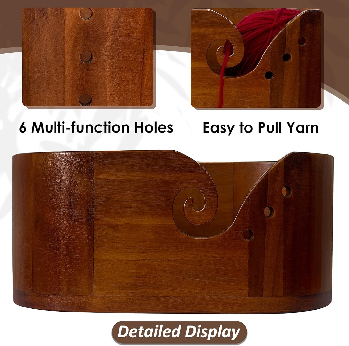 Yarn Storage Bowl Handmade Wood Crochet Accessories,Yarn Bowl Premium Knitting Organizer (Red)