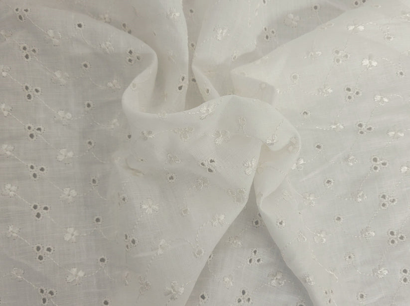 1 Yard Off White Linen Eyelet Embroidery Fabric Lightweight Breathable Material
