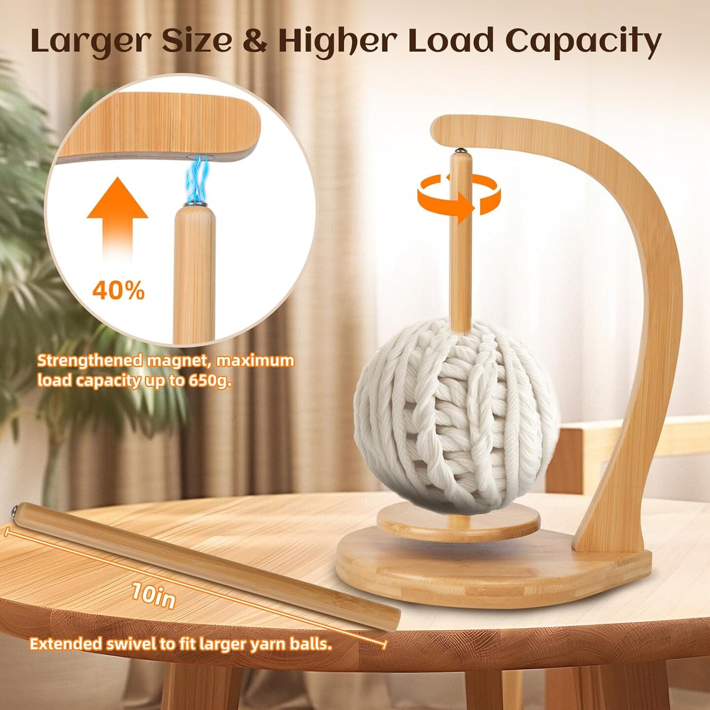 Wooden Yarn Holder for Knitting and Crocheting, Magnetic Crochet Yarn Holder