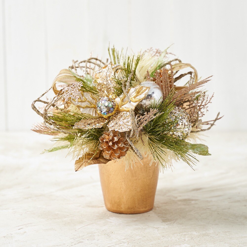 Champagne Gold Poinsettia Centerpiece w/pot - Handcrafted Christmas Decorations - Holiday Tree