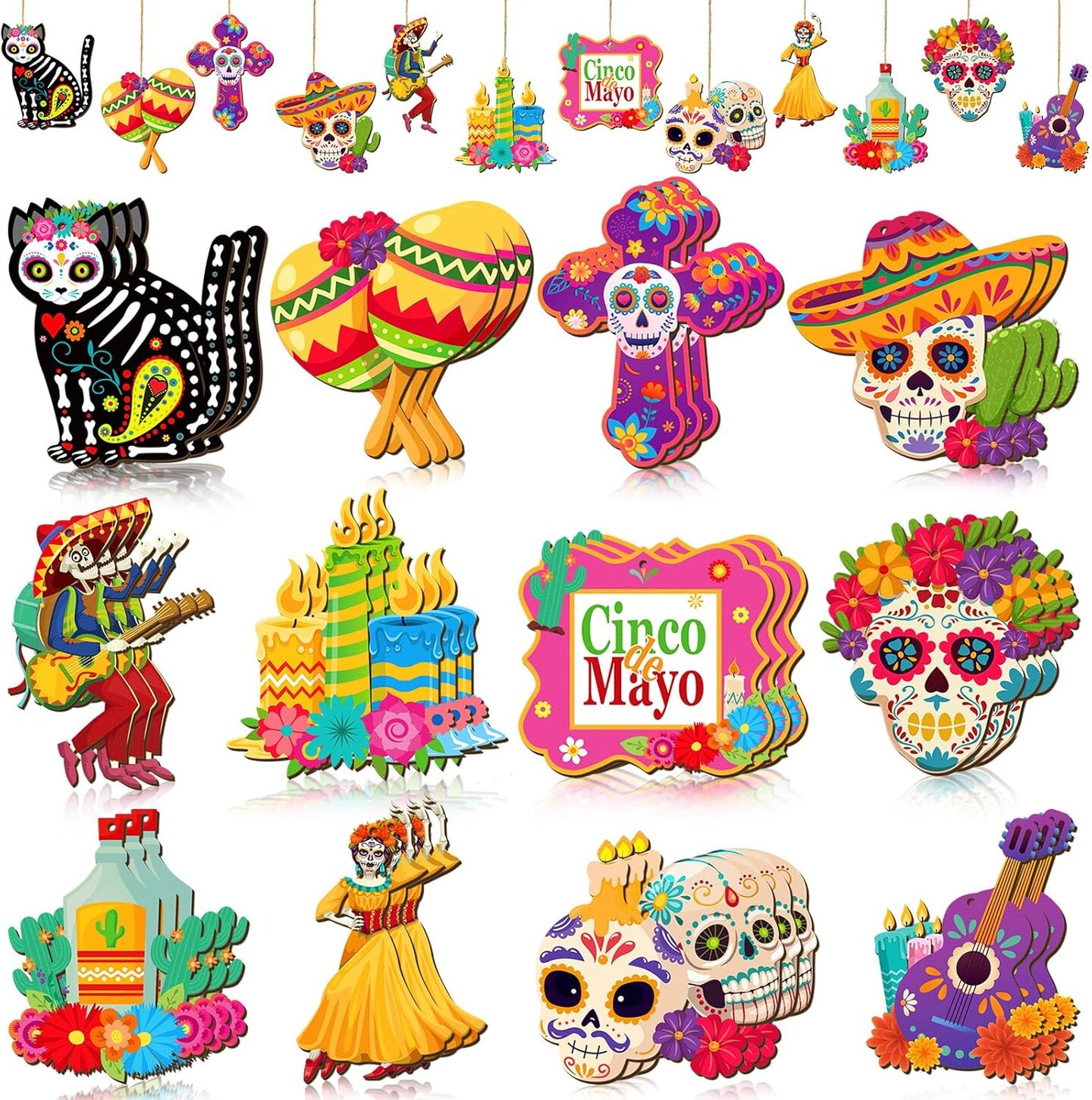36 Pcs Dia De Los Muertos Ornaments (muticolor)