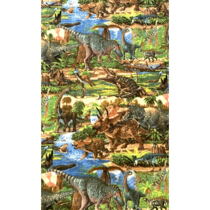 Prehistoric Dinosaur Land Anti-Pill Premium Fleece Fabric | By The Yard