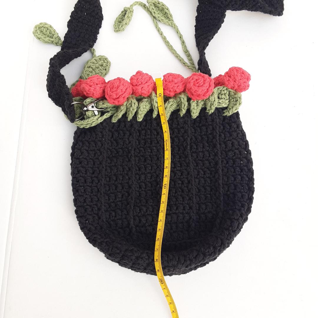 Handcrafted Black Crochet Rose Crossbody Bag Handmade Black Rose Crochet Bag: Chunky Puffy Shoulder Bag  main image 3