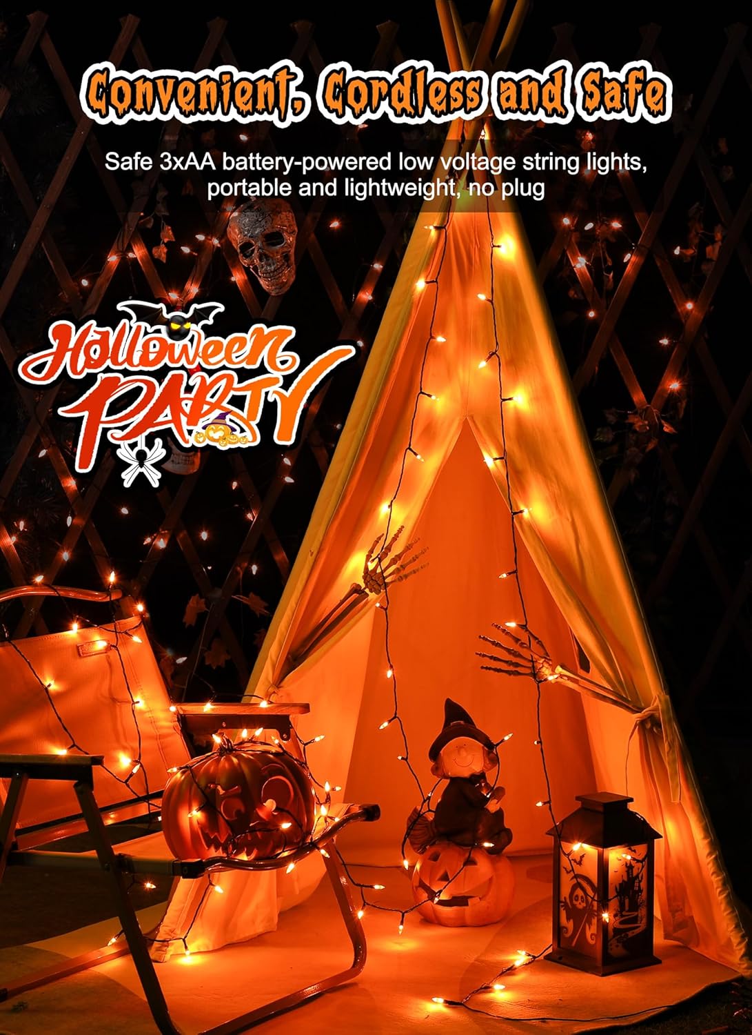 Battery Operated Halloween Indoor String Lights (Orange)