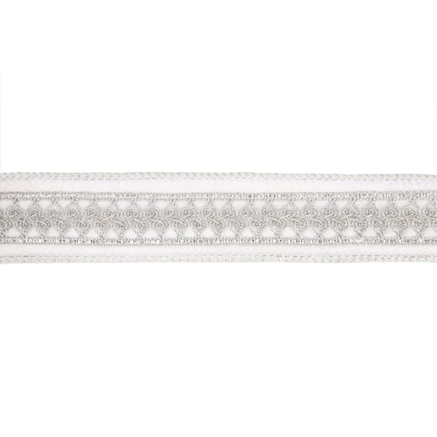 LaRibbons 1 1/2" Double-Fused Wired Velvet Ribbon w/ Metallic Trim | White/Silver | 10 Yard Roll