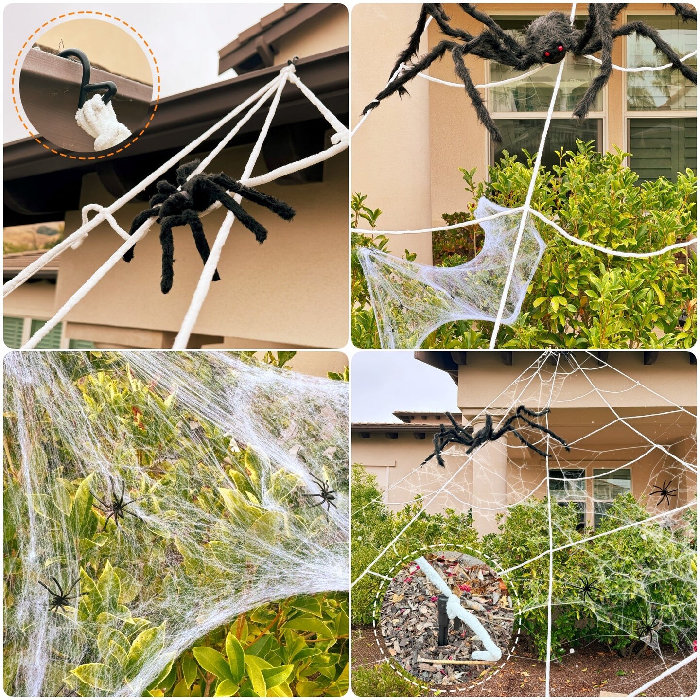 Wrapables 16ft Giant Triangular Spider Web Kit with Cobwebs and 5ft Large Spider + 20 Small Spiders, Indoor Outdoor Haunted House Halloween Decor